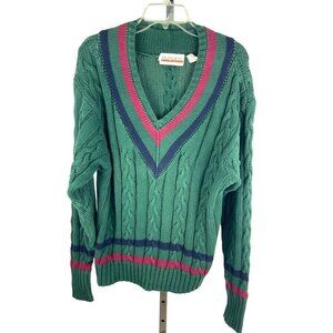 vintage mens old School vintage casual sweater large V neck  ribbed 44 chest 29